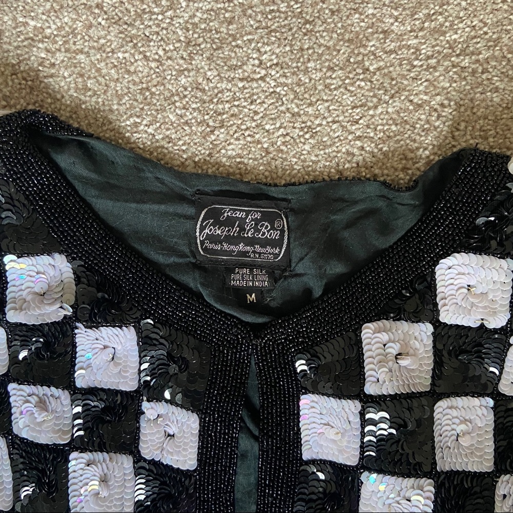 Vtg BW Chess Checkered Sequin Jacket Cardigan - Picture 7 of 11
